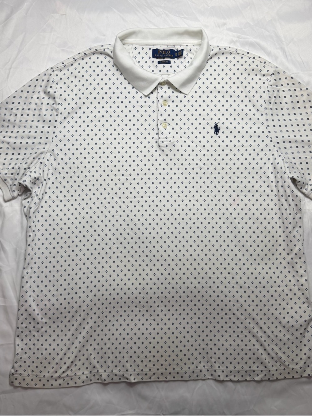 Ralph Lauren White Polo with Navy Microprint